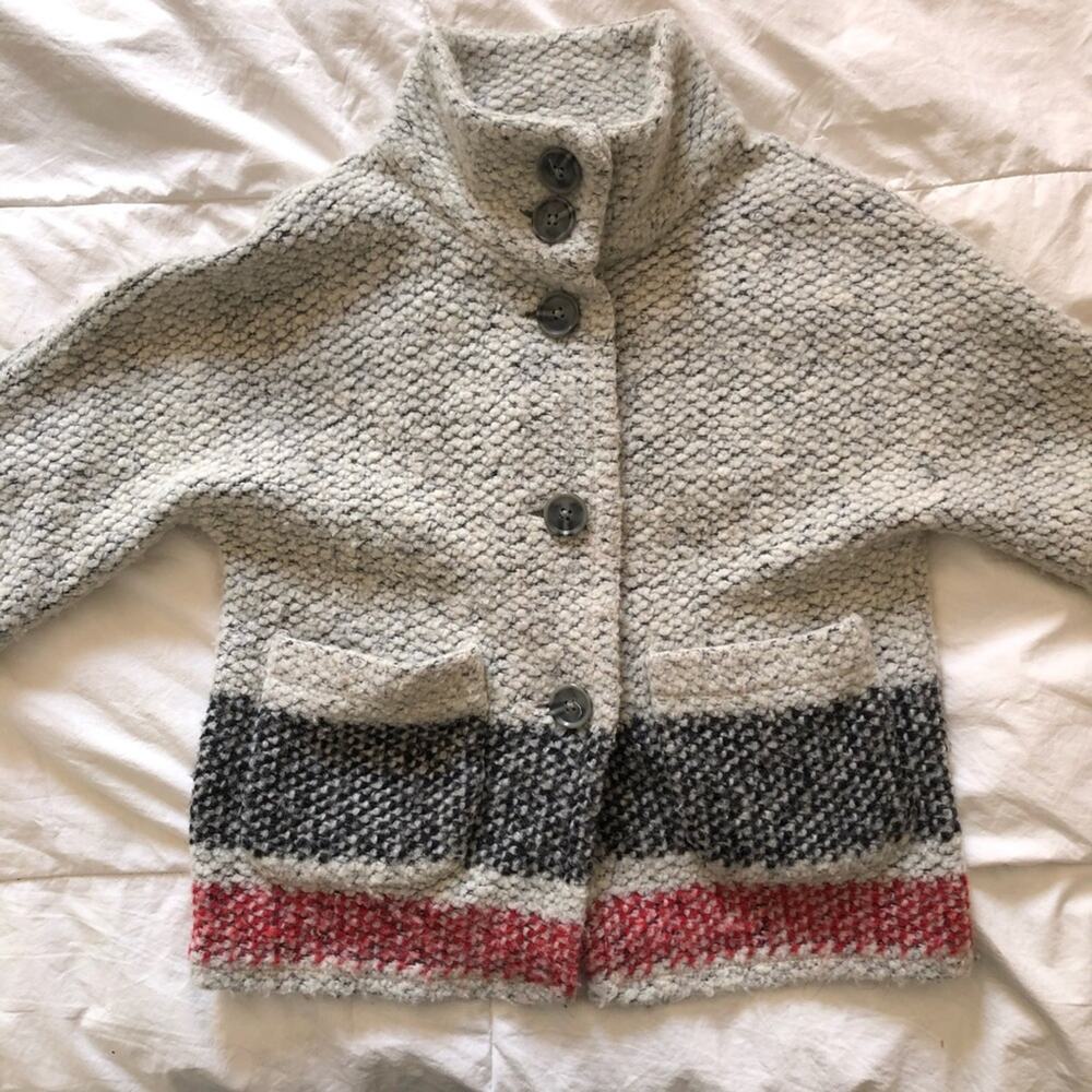 Gap Girls Wool Blend 3/4 Sleeve Sweater Coat Gray Stripes Size XS (4-5)